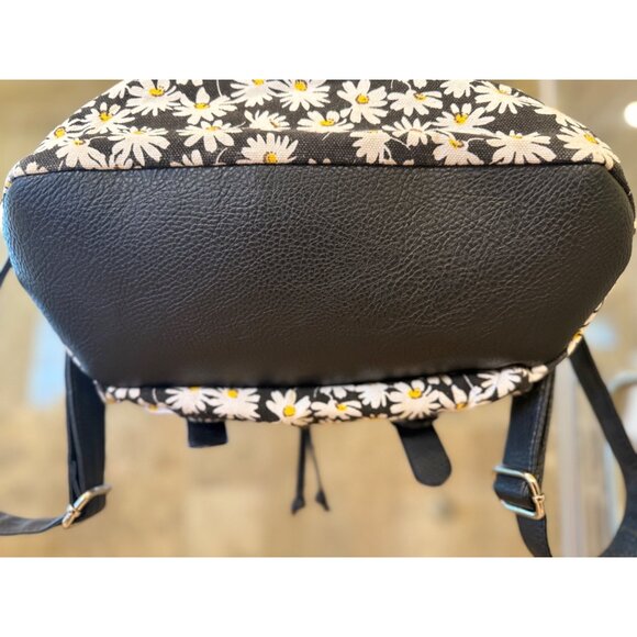 Daisy-Print Canvas & Faux Leather Backpack With Adjustable Straps & Buckle Closu - Picture 4 of 10